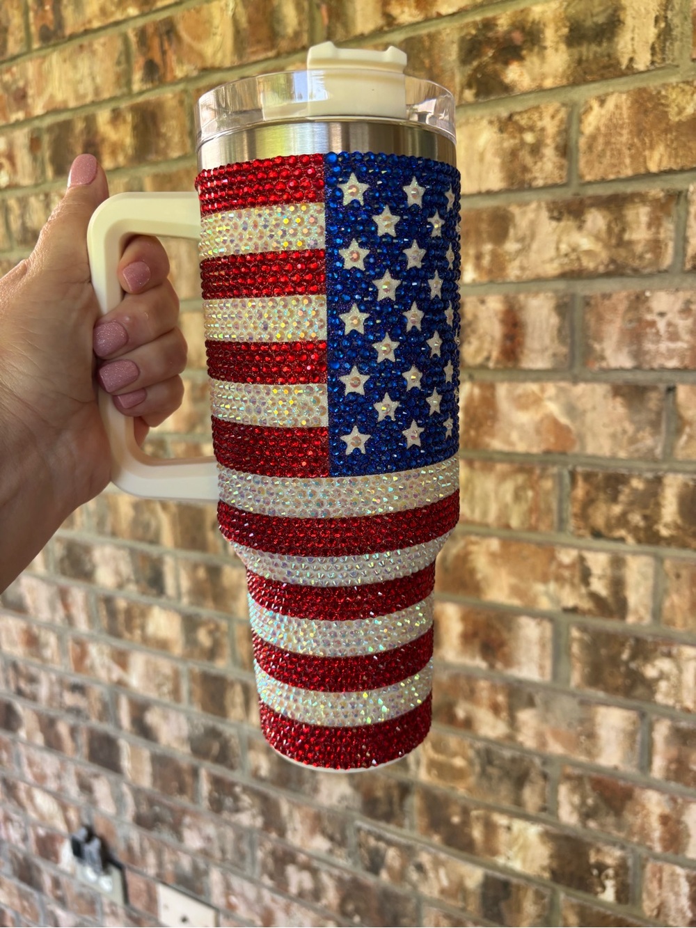 Patriotic Rhinestone Tumbler - Red White Blue American Flag